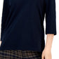 Tommy Hilfiger Women's Striped Johnny Collar 3/4 Sleeve Polo Top Blue Size Medium