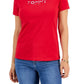 Tommy Hilfiger Women's Crew Neck Rhinestone Embellished T-Shirt Red Size X-Small