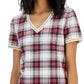 Tommy Hilfiger Women's Plaid Metallic Trim V Neck Dress White