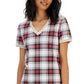 Tommy Hilfiger Women's Plaid Metallic Trim V Neck Dress White