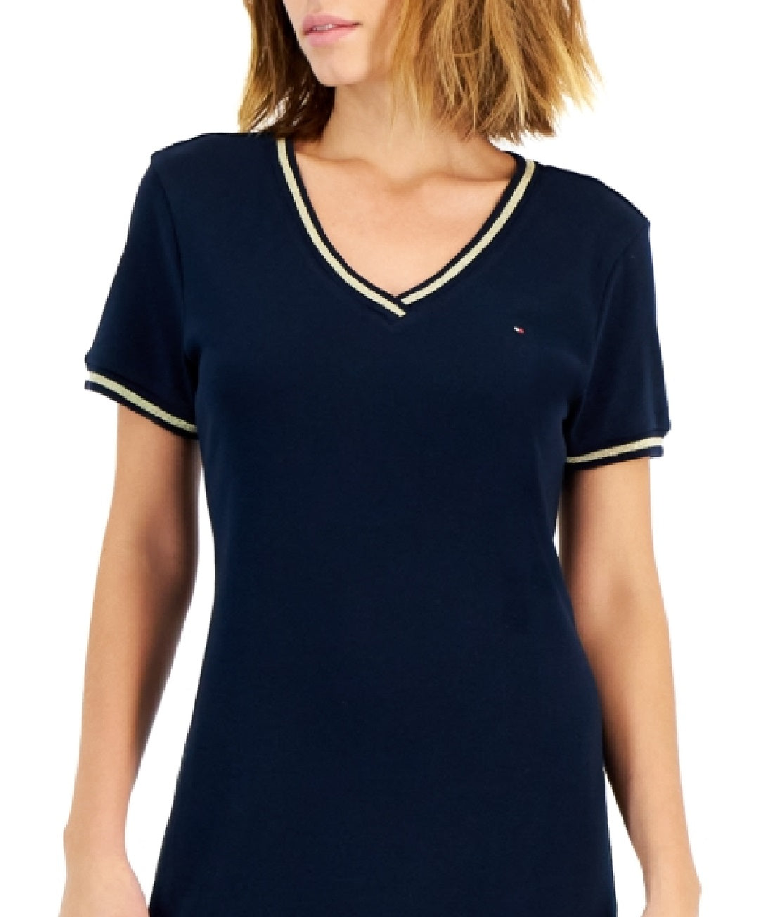 Tommy Hilfiger Women's Cotton V Neck Short Sleeve Dress Blue Size XX-Large