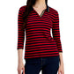 Tommy Hilfiger Women's Striped Cotton Johnny Collar Polo Top Red Size X-Small