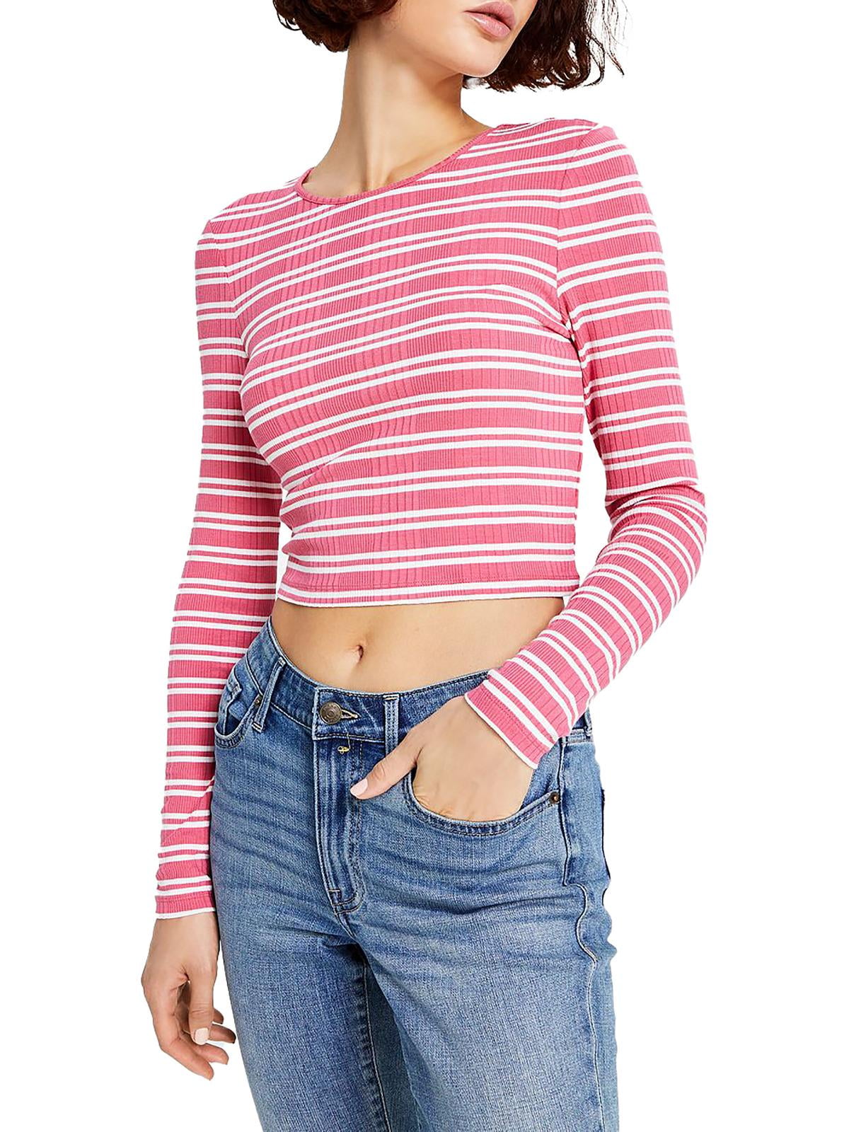 Tommy Jeans Women's Back Cutout Striped Ribbed Top Pink Size Small