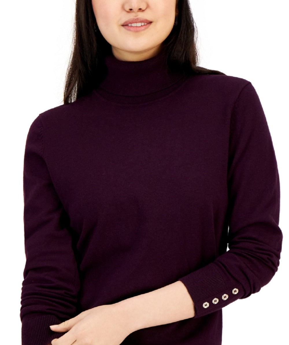 Tommy Hilfiger Women's Solid Buttoned Cuff Stella Sweater Purple Size Large