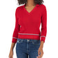 Tommy Hilfiger Women's Cotton Johnny Collar Cable Knit Sweater Red Size X-Large