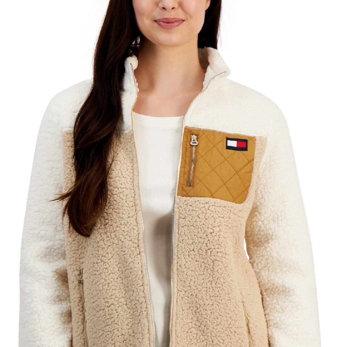 Tommy Hilfiger Women's Colorblocked Zip Up Jacket Brown Size X-Large
