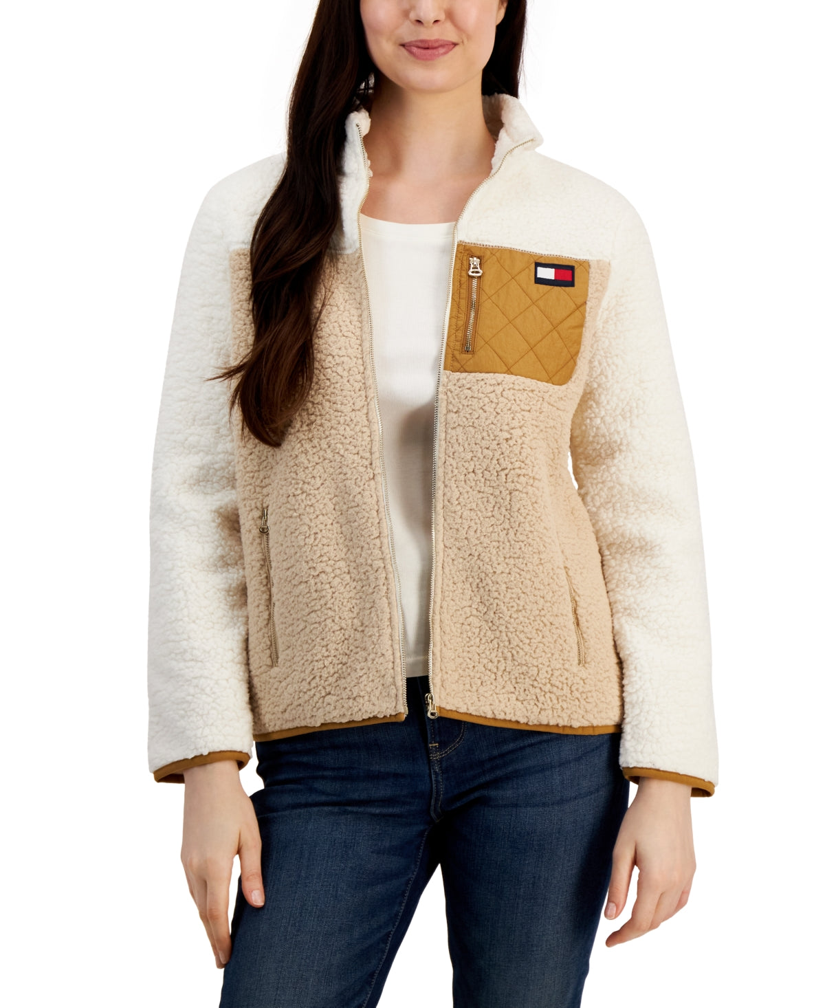 Tommy Hilfiger Women's Colorblocked Zip Up Jacket Brown Size X-Large
