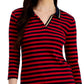 Tommy Hilfiger Women's Striped Cotton Johnny Collar Polo Top Red Size Large
