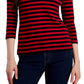 Tommy Hilfiger Women's Striped Cotton Johnny Collar Polo Top Red Size Large