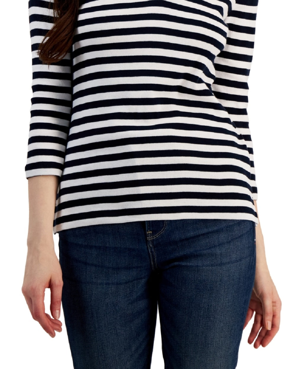 Tommy Hilfiger Women's Striped Cotton Johnny Collar Polo Top White