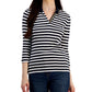 Tommy Hilfiger Women's Striped Cotton Johnny Collar Polo Top White