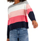 Tommy Hilfiger Women's Stripe Logo Bubble Sweater Pink Size X-Large