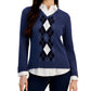 Tommy Hilfiger Women's Cotton Argyle Print Layered Look Sweater Blue Size Small