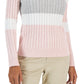 Tommy Hilfiger Women's Flag Logo Colorblocked Cotton Cable Knit Sweater Pink Size Small