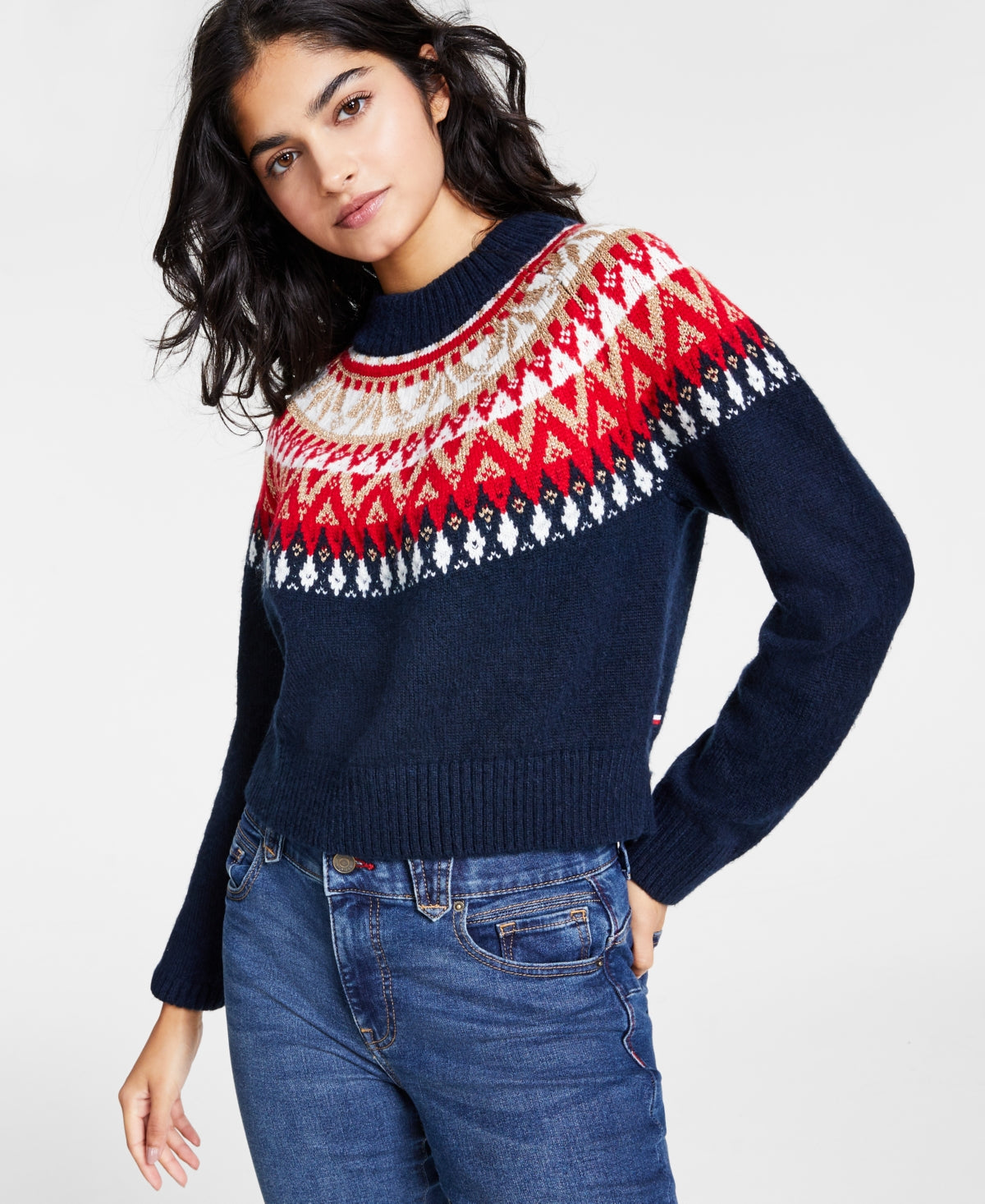 Tommy Hilfiger Women's Half Snowflake Raglan Sweater Blue Size X-Small