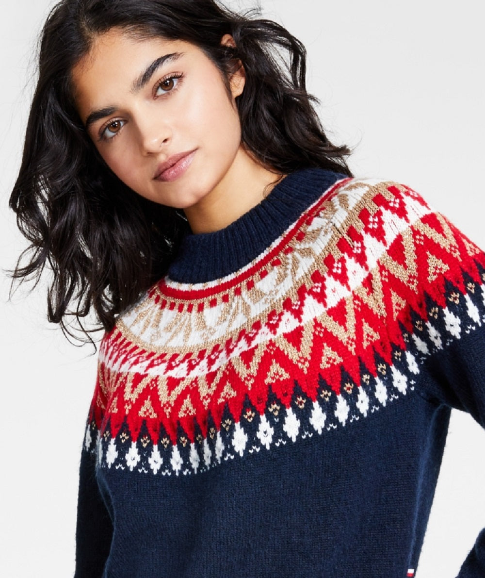 Tommy Hilfiger Women's Half Snowflake Raglan Sweater Blue Size X-Small
