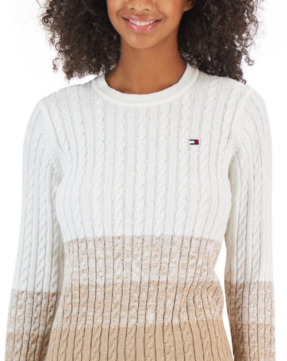 Tommy Hilfiger Women's Cotton Ombre Cable Knit Sweater White Size X-Large