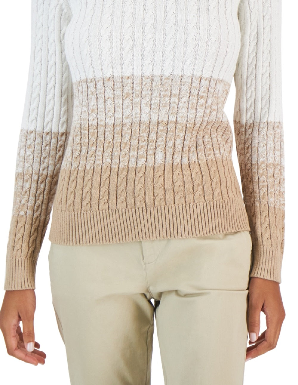 Tommy Hilfiger Women's Cotton Ombre Cable Knit Sweater White Size X-Large