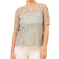 Adrianna Papell Women's Boat Neck Embellished Elbow Sleeve Top Green Size 4