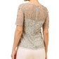 Adrianna Papell Women's Boat Neck Embellished Elbow Sleeve Top Green Size 4