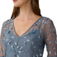 Adrianna Papell Women's V Neck Embellished Flare Sleeve Top Blue Size 10