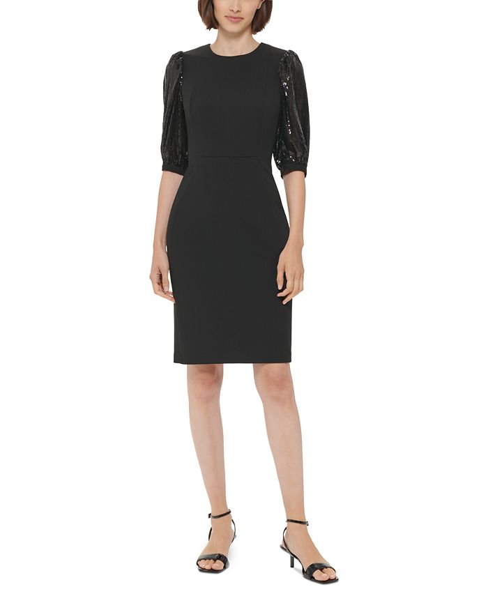 Calvin Klein Women's Sequined Midi Cocktail and Party Dress Black Size 16