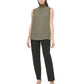 Calvin Klein Women's Ribbed Mock Neck Sleeveless Top Green Size Medium