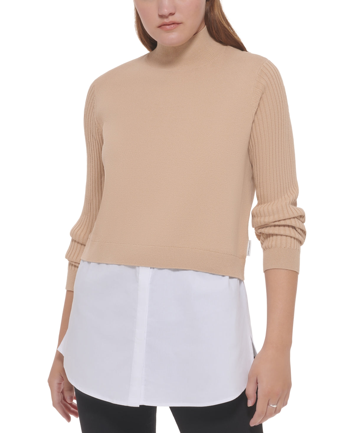 calvin-klein-jeans-womens-mixed-media-long-sleeve-sweater-beige-size-large-1