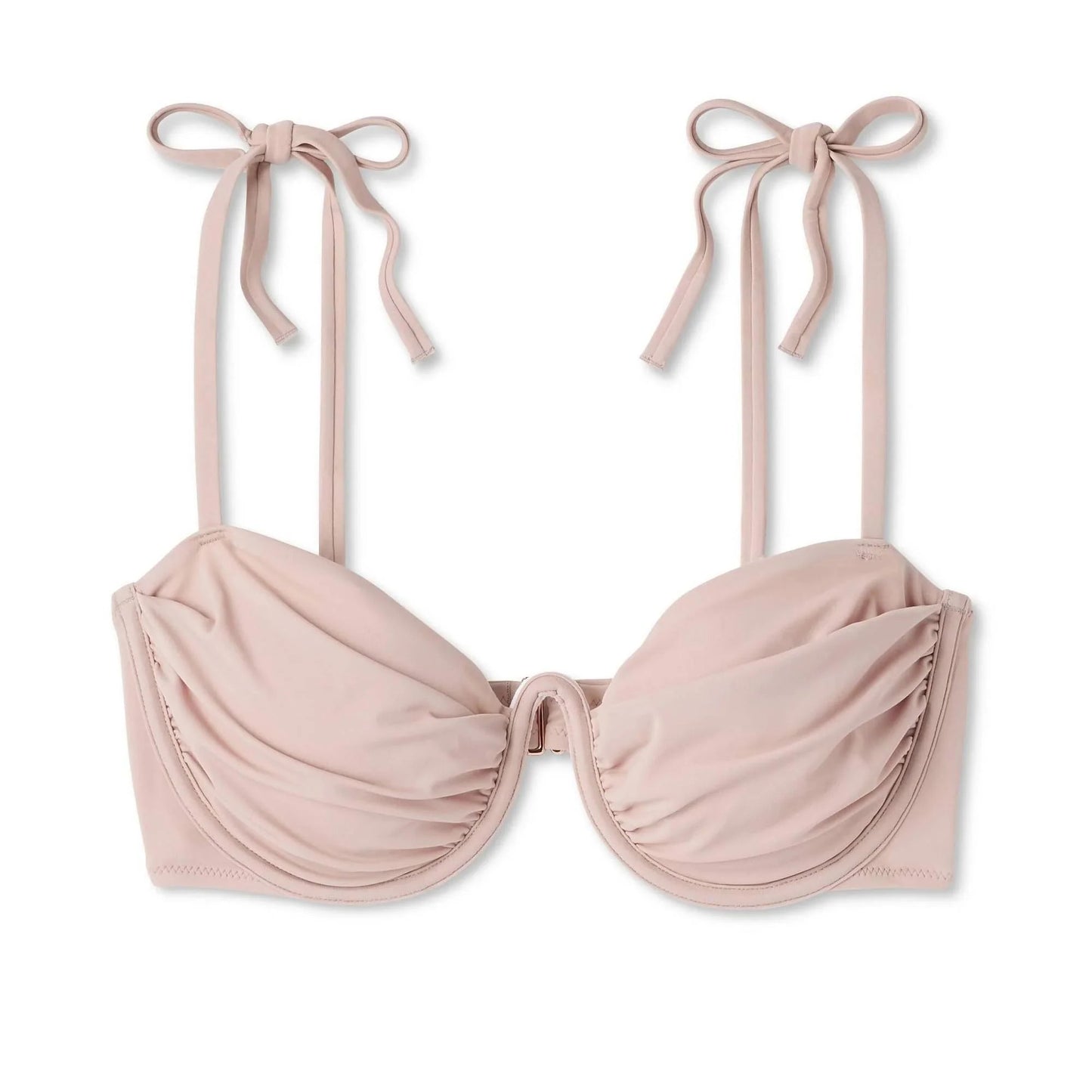 Shade & Shore Women's Shoulder Tie Shirred Underwire Bikini Top Light Brown Size 34C