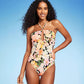 Shade & Shore Women's Halter Keyhole Bandeau One Piece Swimsuit Multi Floral Print Size S