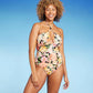 Shade & Shore Women's Halter Keyhole Bandeau One Piece Swimsuit Multi Floral Print Size S
