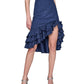 Karl Lagerfeld Paris Womens Pinstriped Asymmetrical Ruffled Skirt Indigo Soft White