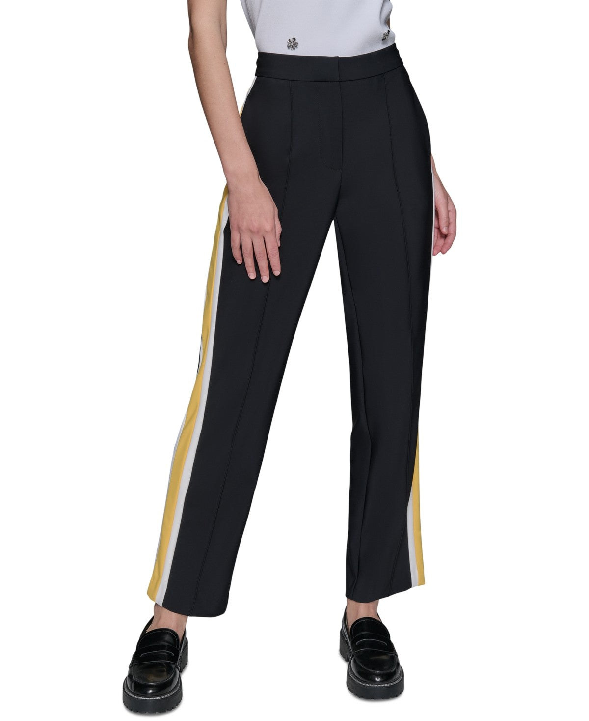 Karl Lagerfeld Paris Womens Side Stripe Pants Black Daffodil Size 2