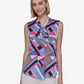 Karl Lagerfeld Paris Womens Crepe Geo Print Tie Neck Blouse Blue