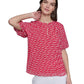 Karl Lagerfeld Paris Womens Printed Chiffon Pleated Top Teaberry