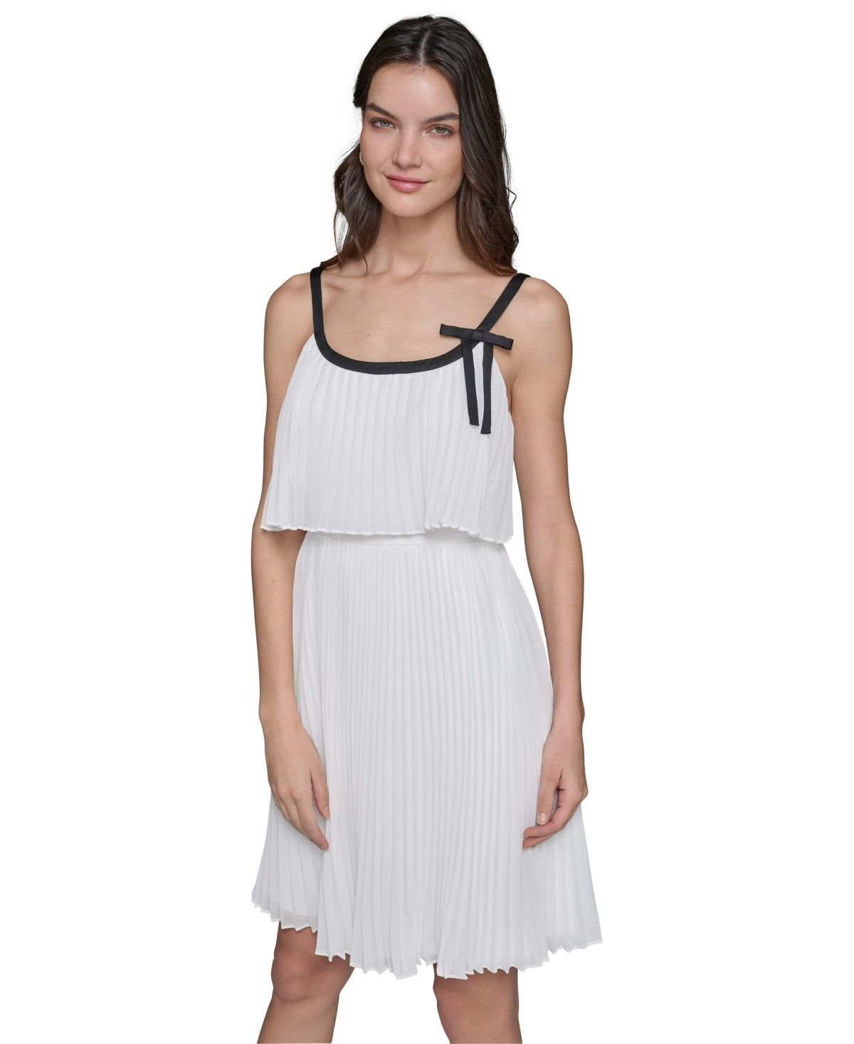 Karl Lagerfeld Paris Womens Chiffon Bow Detail A Line Dress Soft White Black
