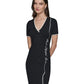 Karl Lagerfeld Paris Womens Embroidered Logo V Neck T Shirt Dress Black White