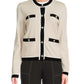 Karl Lagerfeld Paris Womens Contrast Trim Cardigan Tan Size M