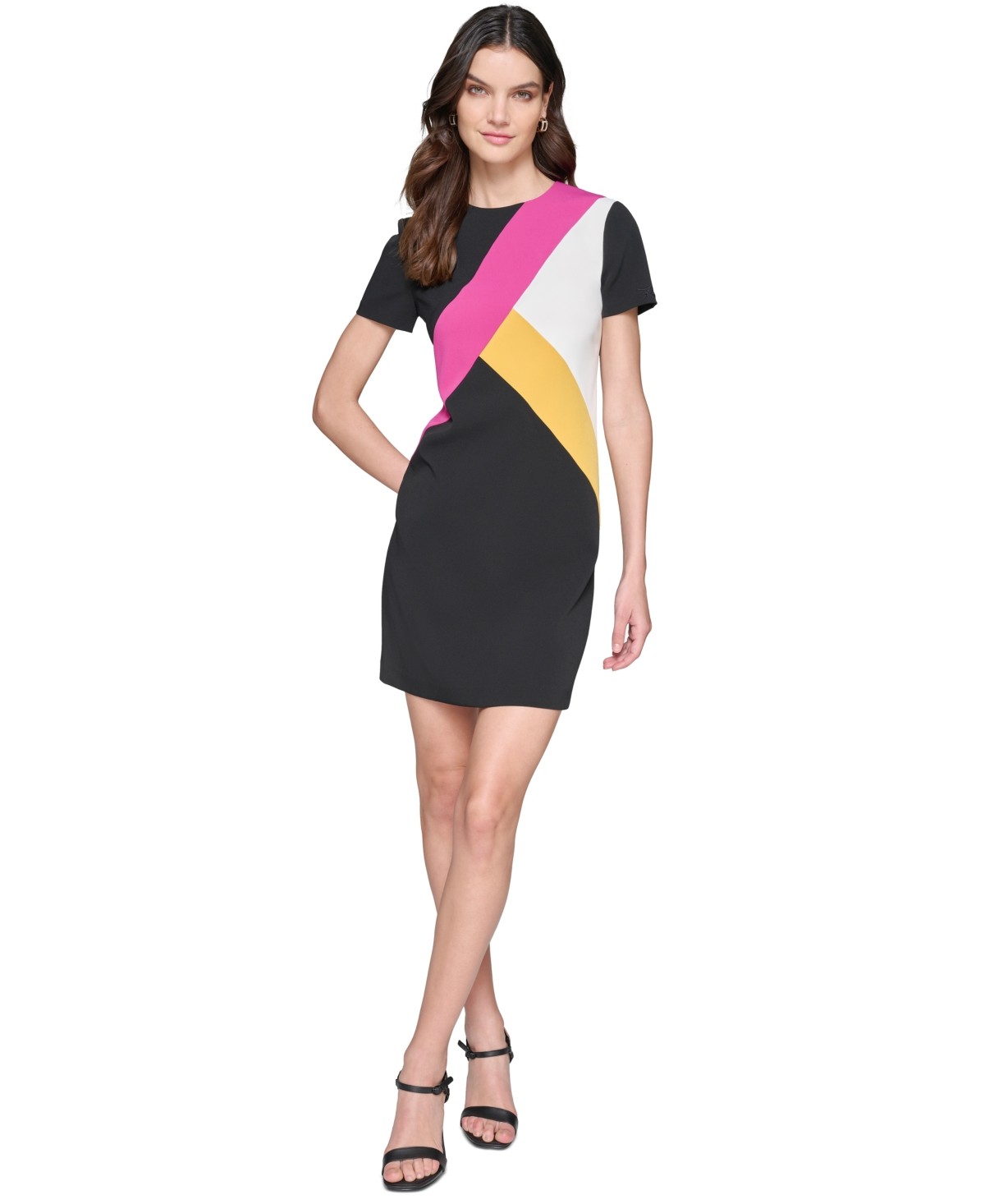 Karl Lagerfeld Paris Womens Colorblocked Sheath Dress Black Regular Petite