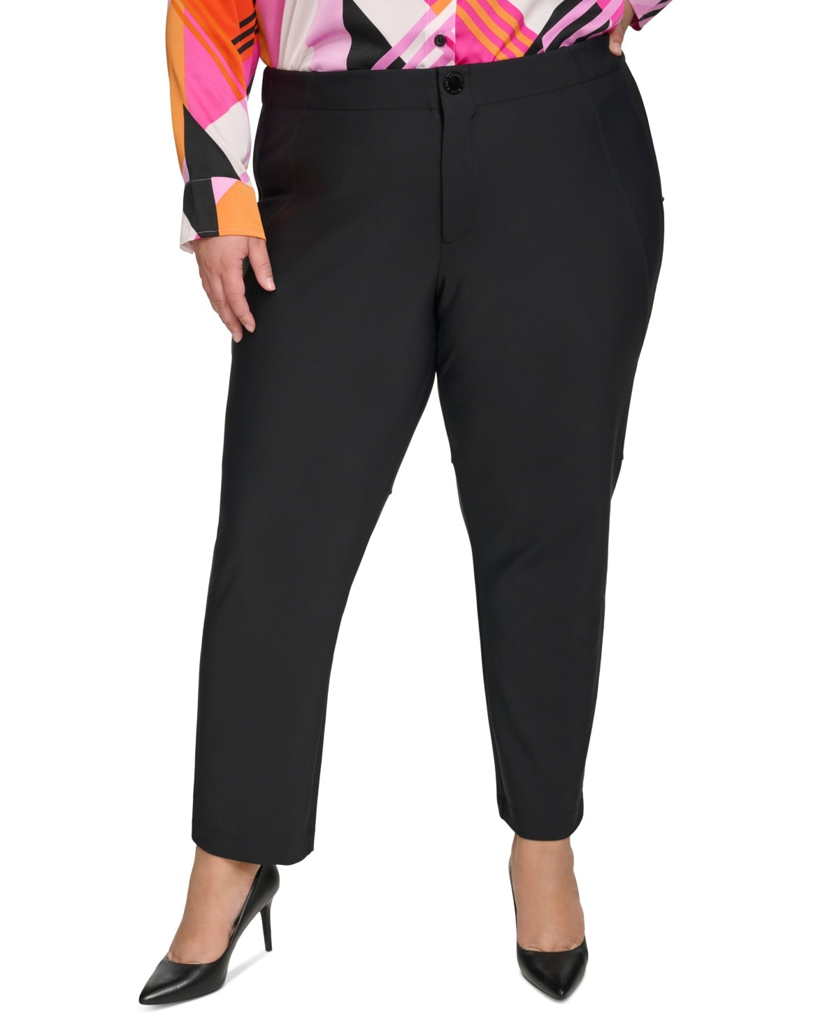 Karl Lagerfeld Paris Plus Size Mid Rise Compression Pants Black