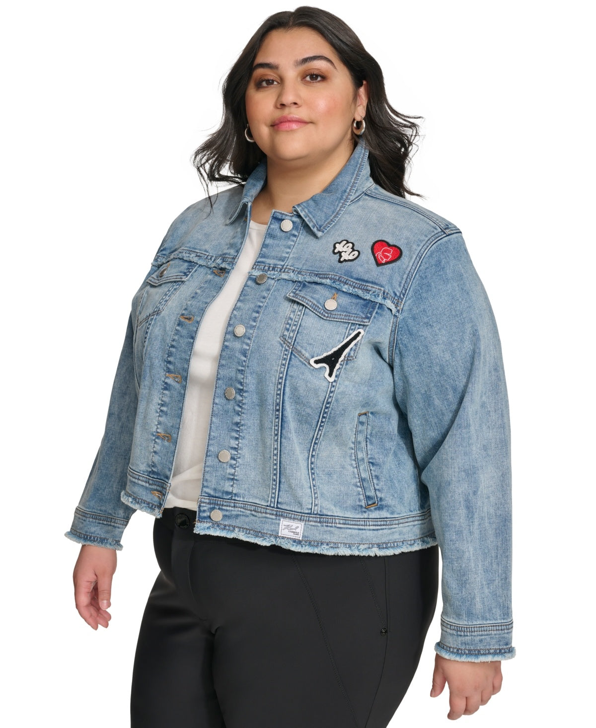 Karl Lagerfeld Paris Plus Size Patch Trim Denim Jacket