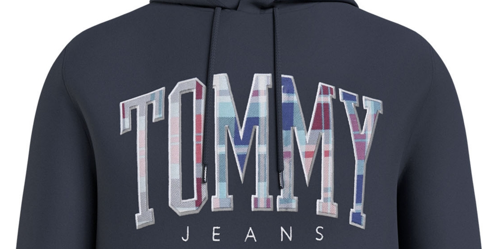 Tommy Hilfiger Men's Regular Fit Tartan Logo Hooded Sweatshirt Blue Size X-Small