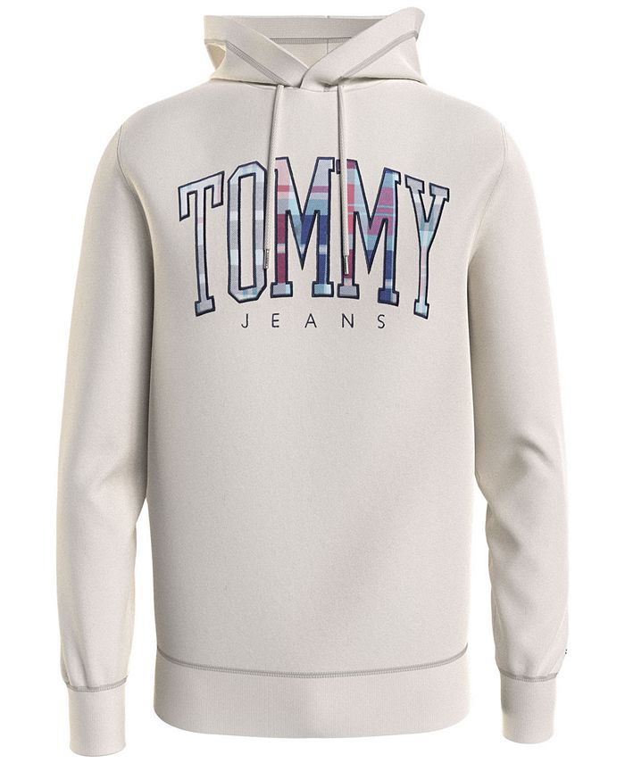 Tommy Hilfiger Men's Regular Fit Tartan Logo Hooded Sweatshirt White Size Small