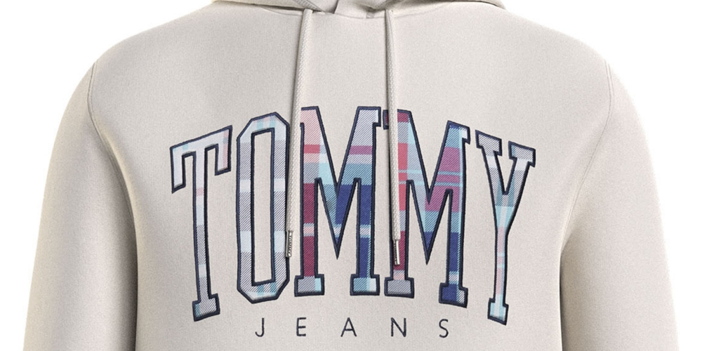 Tommy Hilfiger Men's Regular Fit Tartan Logo Hooded Sweatshirt White Size Small