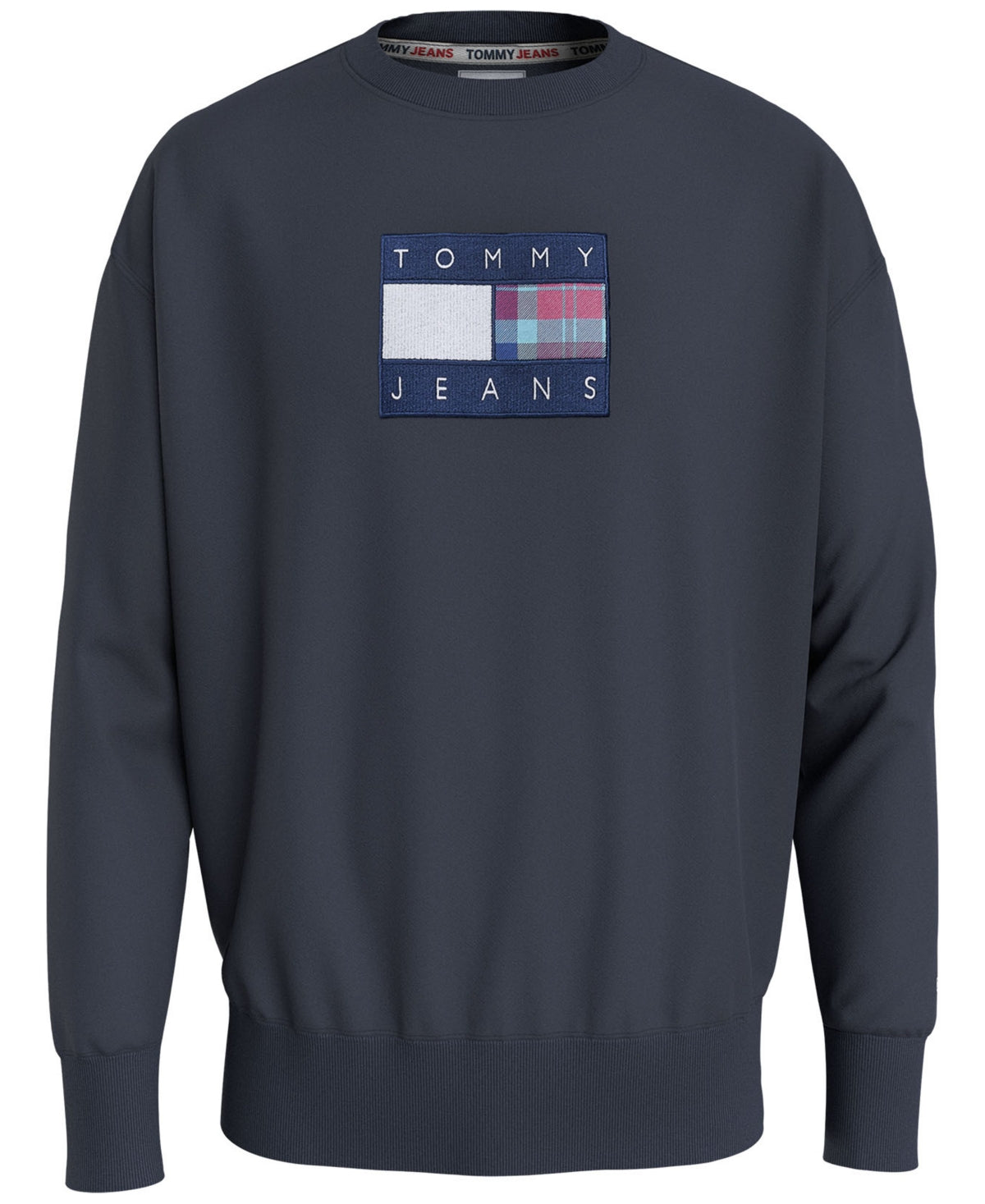 Tommy Hilfiger Men's Relaxed Fit Tartan Logo Crewneck Sweatshirt Blue Size Medium