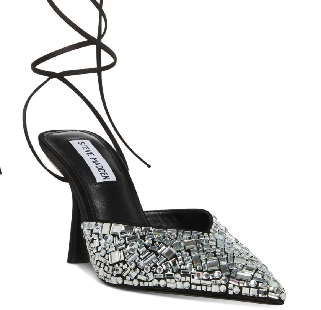Steve Madden Women's Ravesh Crystal Embellished Pointed Toe Pump Black Size 8.5 M
