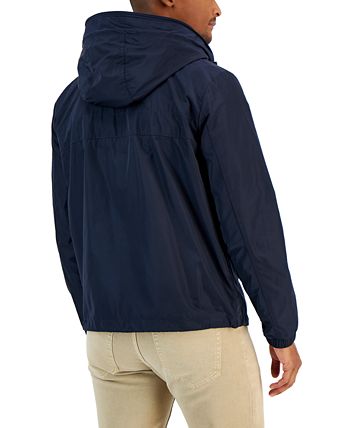 Michael Kors Men's Water Resistant Logo Tape Hooded Windbreaker Blue Size Large
