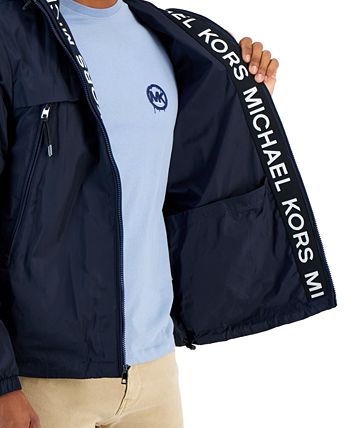 Michael Kors Men's Water Resistant Logo Tape Hooded Windbreaker Blue Size Large
