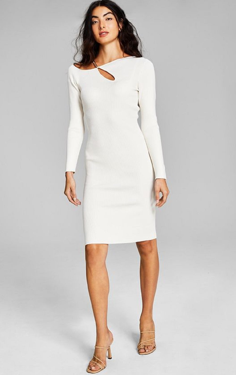 And Now This Women's Chain Cutout Long Sleeve Sweater Dress White Size Small