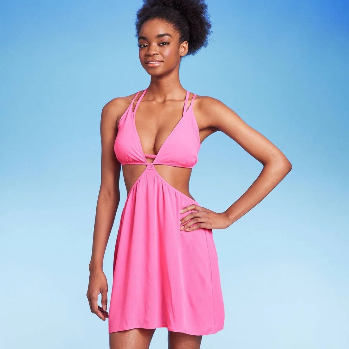 Wild Fable Women's Cut Out Cover Up Mini Dress Pink Size L